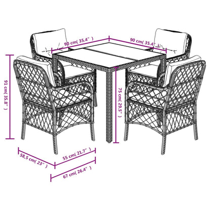 Set da Pranzo da Giardino 5 pz Nero con Cuscini in Polyrattan | homemem39