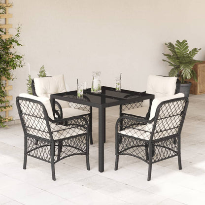 Set da Pranzo da Giardino 5 pz Nero con Cuscini in Polyrattan | homemem39