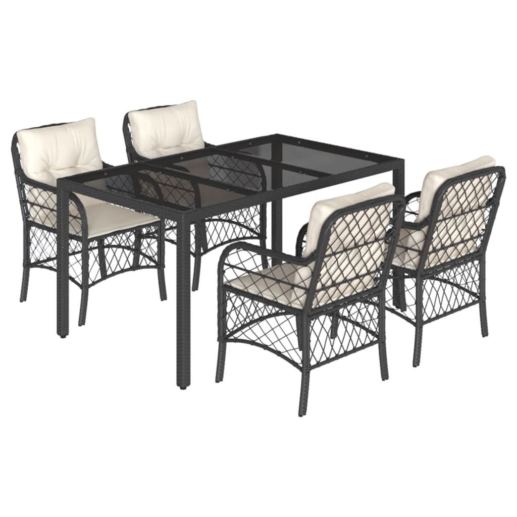 Set da Pranzo da Giardino 5 pz Nero con Cuscini in Polyrattan | homemem39