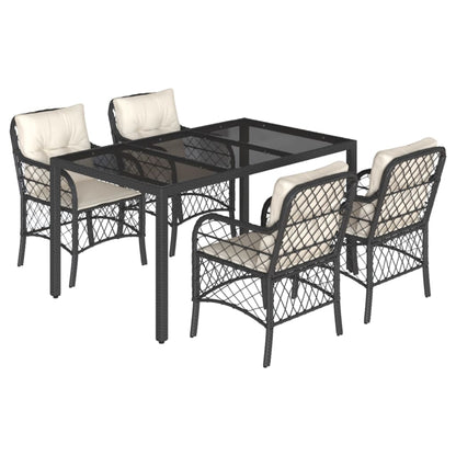 Set da Pranzo da Giardino 5 pz Nero con Cuscini in Polyrattan | homemem39