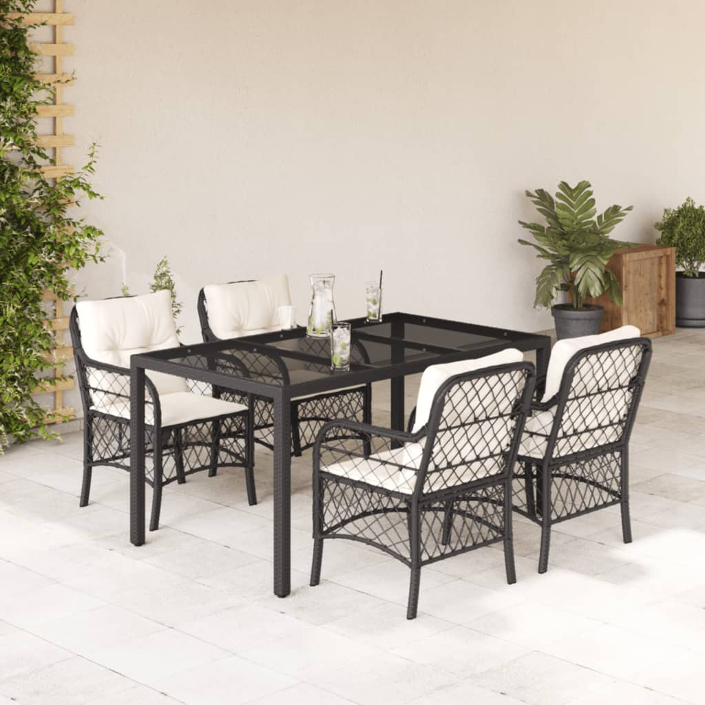 Set da Pranzo da Giardino 5 pz Nero con Cuscini in Polyrattan | homemem39