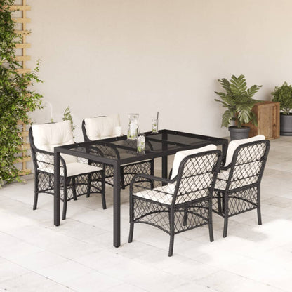 Set da Pranzo da Giardino 5 pz Nero con Cuscini in Polyrattan | homemem39
