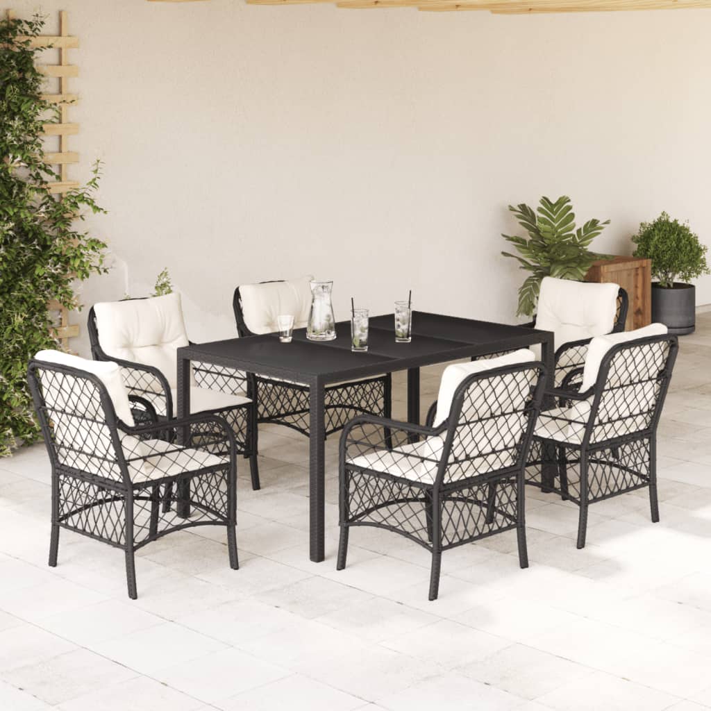 Set da Pranzo da Giardino 7 pz Nero con Cuscini in Polyrattan | homemem39