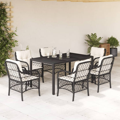 Set da Pranzo da Giardino 7 pz Nero con Cuscini in Polyrattan | homemem39