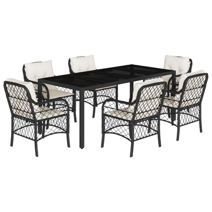 Set da Pranzo da Giardino 7 pz Nero con Cuscini in Polyrattan - homemem39