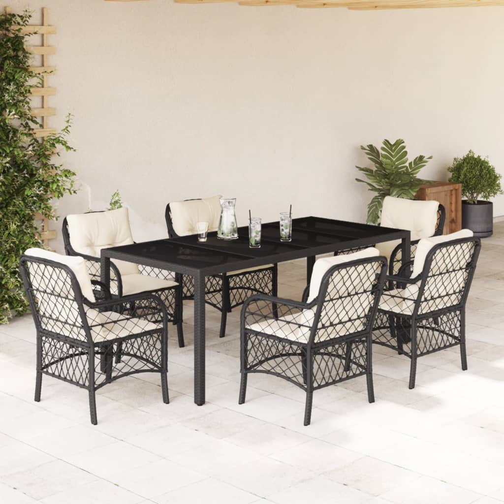Set da Pranzo da Giardino 7 pz Nero con Cuscini in Polyrattan - homemem39