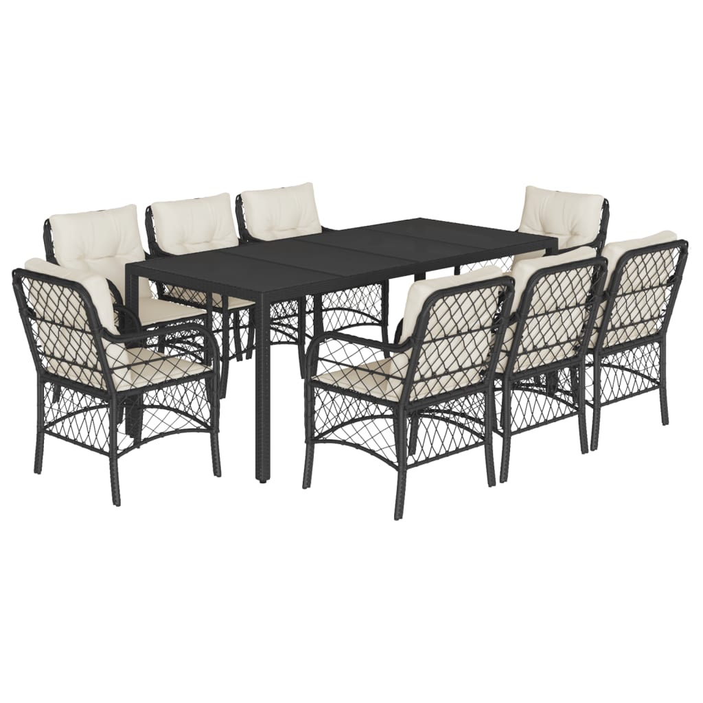 Set da Pranzo da Giardino 9 pz con Cuscini Nero in Polyrattan | homemem39