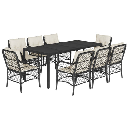 Set da Pranzo da Giardino 9 pz con Cuscini Nero in Polyrattan - homemem39