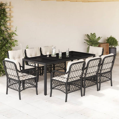 Set da Pranzo da Giardino 9 pz con Cuscini Nero in Polyrattan | homemem39