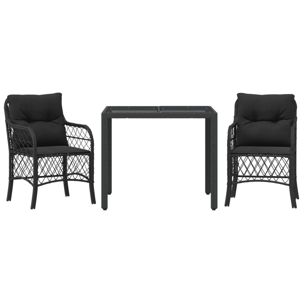 Set da Bistrò 3 pz con Cuscini Nero in Polyrattan | homemem39