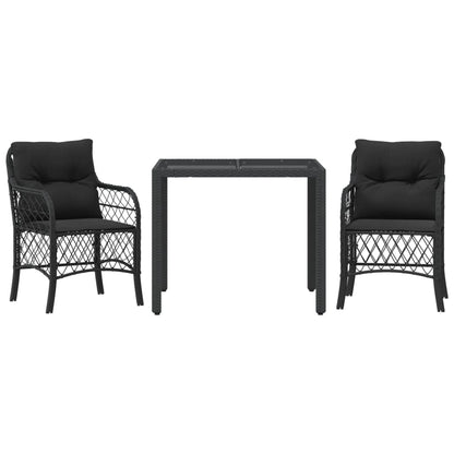 Set da Bistrò 3 pz con Cuscini Nero in Polyrattan | homemem39