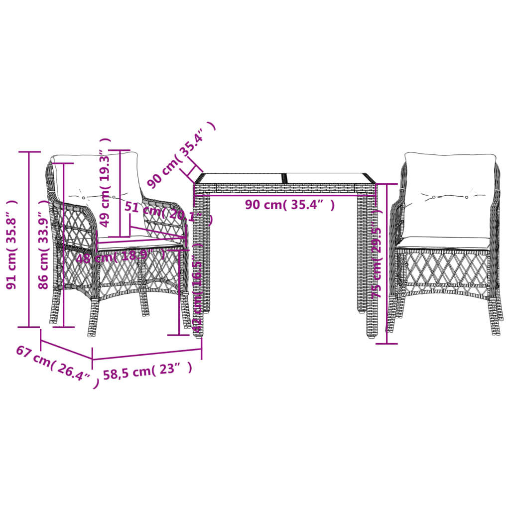 Set da Bistrò 3 pz con Cuscini Nero in Polyrattan | homemem39