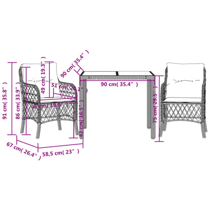 Set da Bistrò 3 pz con Cuscini Nero in Polyrattan | homemem39