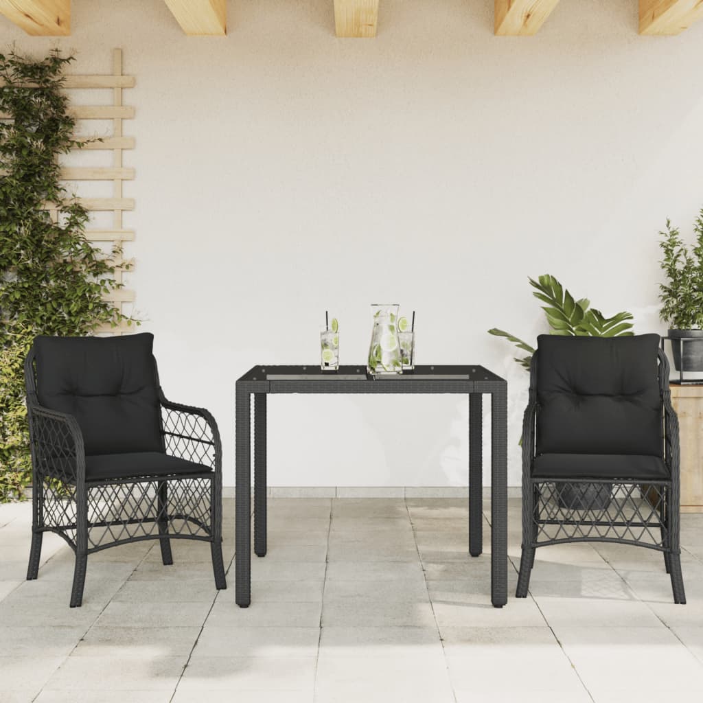 Set da Bistrò 3 pz con Cuscini Nero in Polyrattan | homemem39