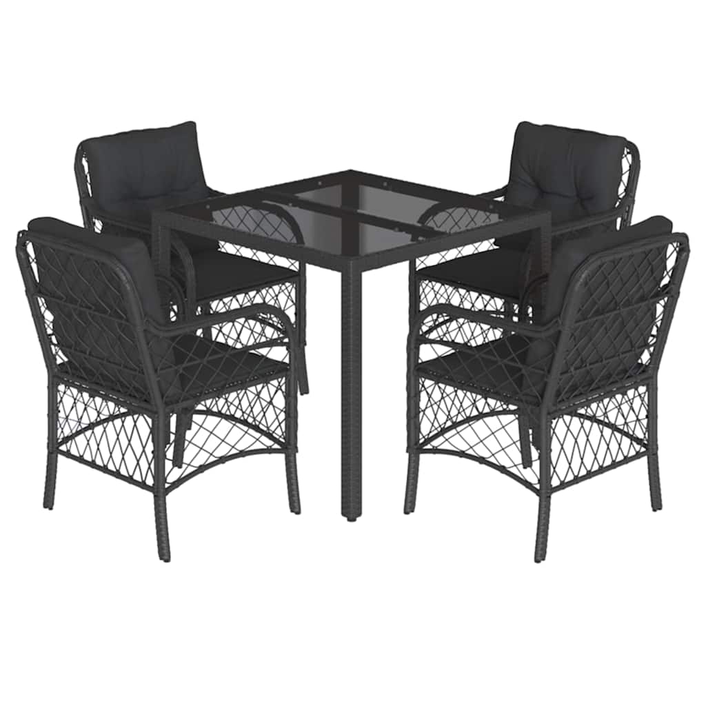 Set da Pranzo da Giardino 5 pz Nero con Cuscini in Polyrattan | homemem39