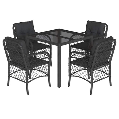 Set da Pranzo da Giardino 5 pz Nero con Cuscini in Polyrattan | homemem39