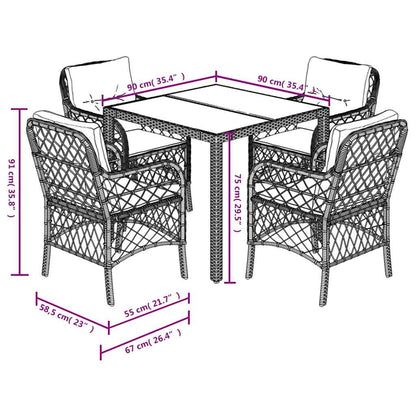 Set da Pranzo da Giardino 5 pz Nero con Cuscini in Polyrattan | homemem39