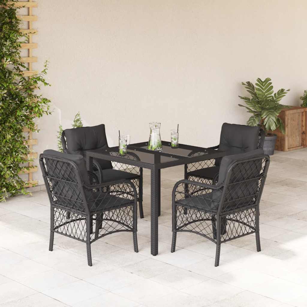 Set da Pranzo da Giardino 5 pz Nero con Cuscini in Polyrattan | homemem39