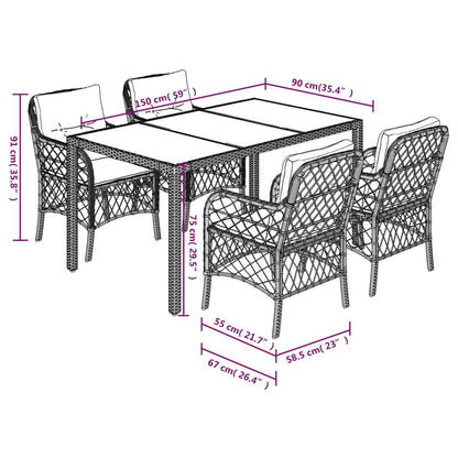 Set da Pranzo da Giardino 5 pz Nero con Cuscini in Polyrattan | homemem39