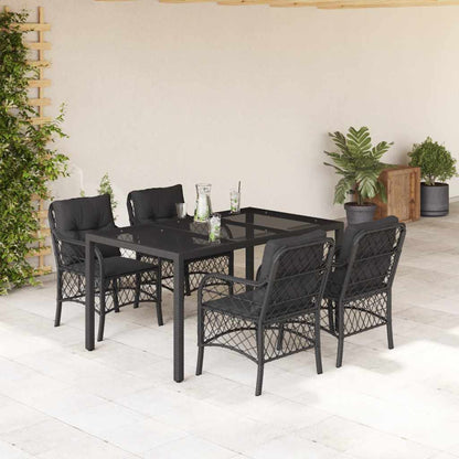 Set da Pranzo da Giardino 5 pz Nero con Cuscini in Polyrattan | homemem39