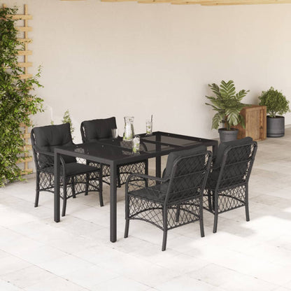Set da Pranzo da Giardino 5 pz Nero con Cuscini in Polyrattan - homemem39