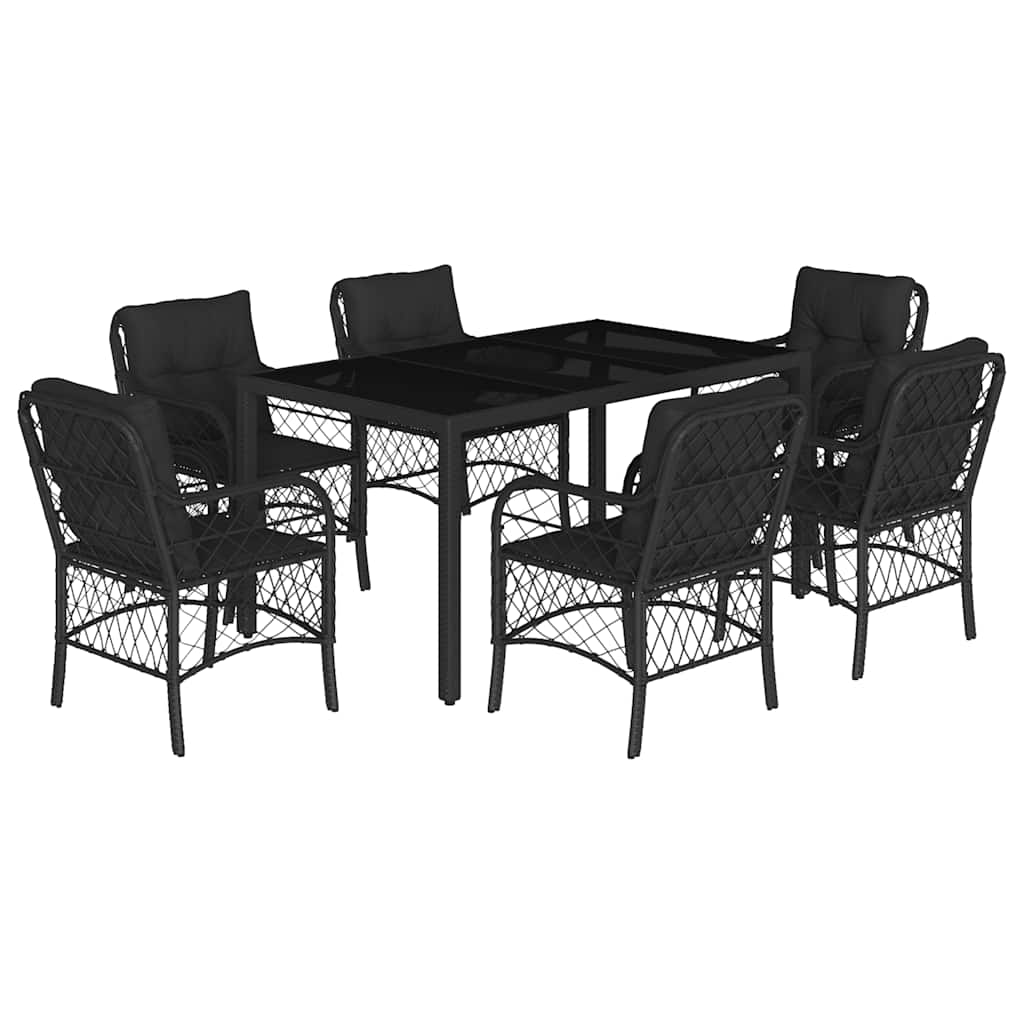 Set da Pranzo da Giardino 7 pz Nero con Cuscini in Polyrattan | homemem39