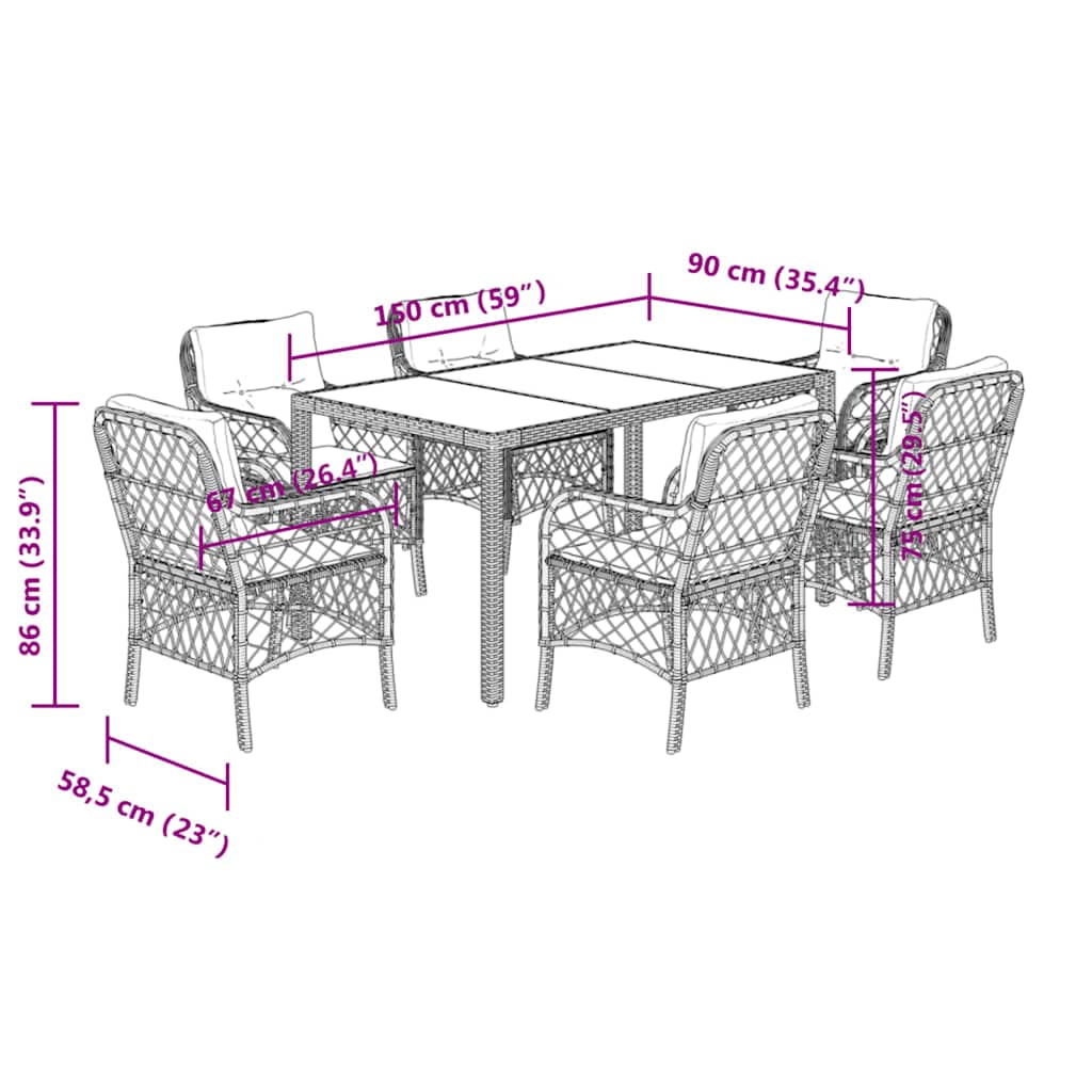 Set da Pranzo da Giardino 7 pz Nero con Cuscini in Polyrattan | homemem39