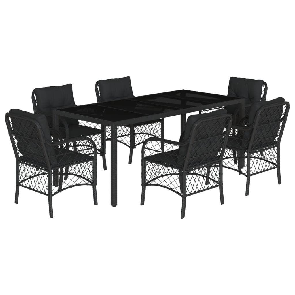 Set da Pranzo da Giardino 7 pz Nero con Cuscini in Polyrattan - homemem39