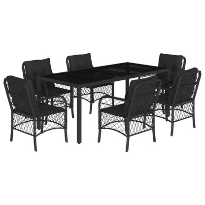 Set da Pranzo da Giardino 7 pz Nero con Cuscini in Polyrattan - homemem39