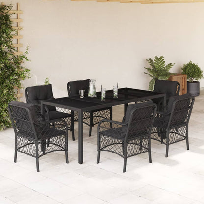 Set da Pranzo da Giardino 7 pz Nero con Cuscini in Polyrattan - homemem39