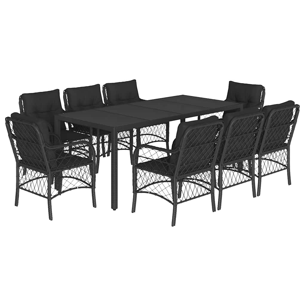 Set da Pranzo da Giardino 9 pz con Cuscini Nero in Polyrattan | homemem39