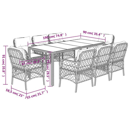 Set da Pranzo da Giardino 9 pz con Cuscini Nero in Polyrattan | homemem39