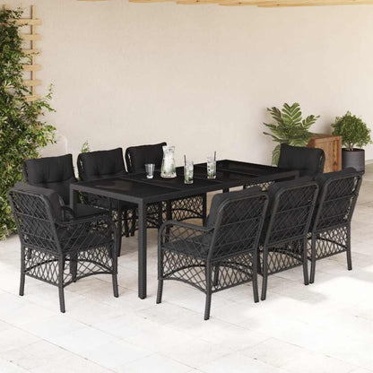 Set da Pranzo da Giardino 9 pz con Cuscini Nero in Polyrattan | homemem39