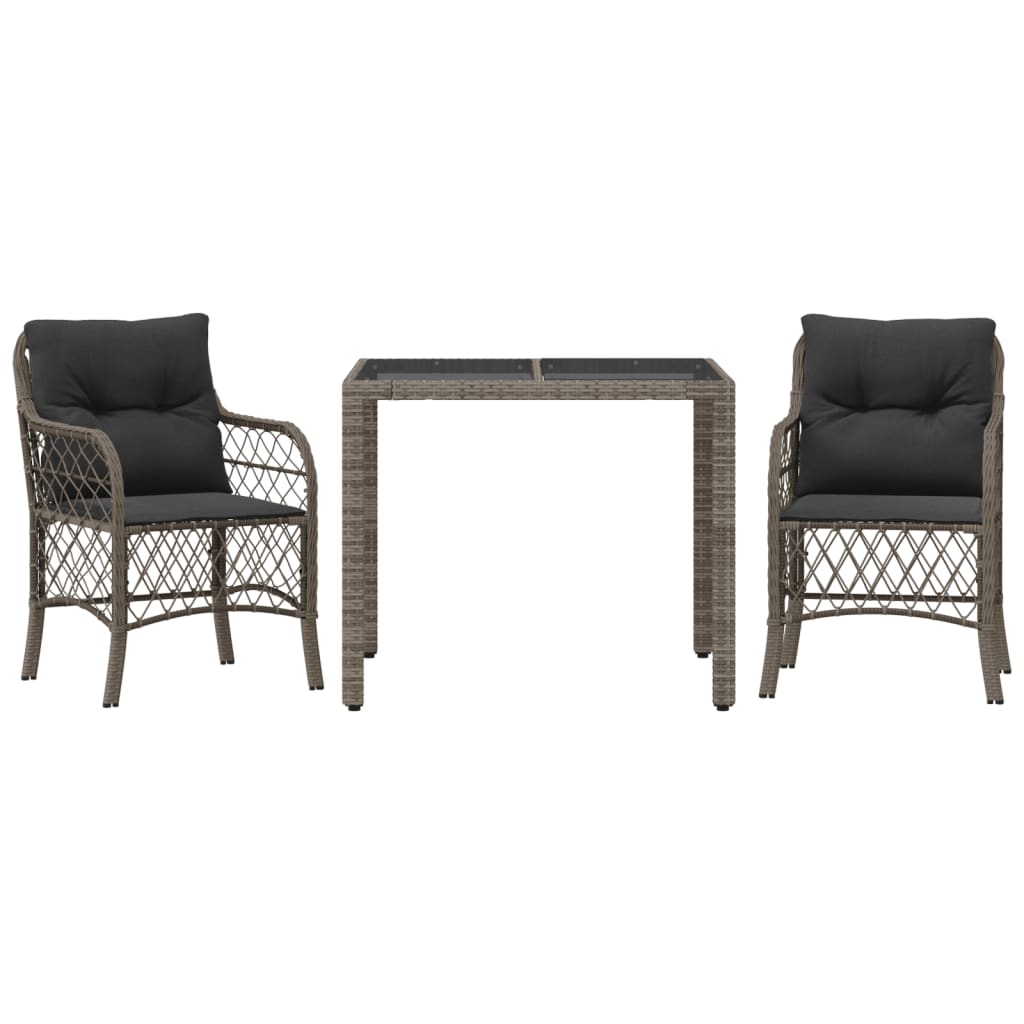 Set da Bistrò 3 pz con Cuscini Grigio in Polyrattan - homemem39