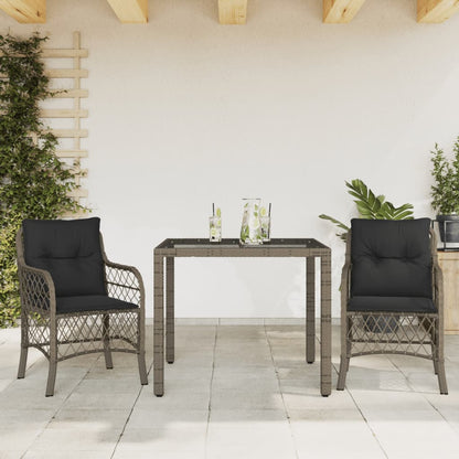 Set da Bistrò 3 pz con Cuscini Grigio in Polyrattan - homemem39