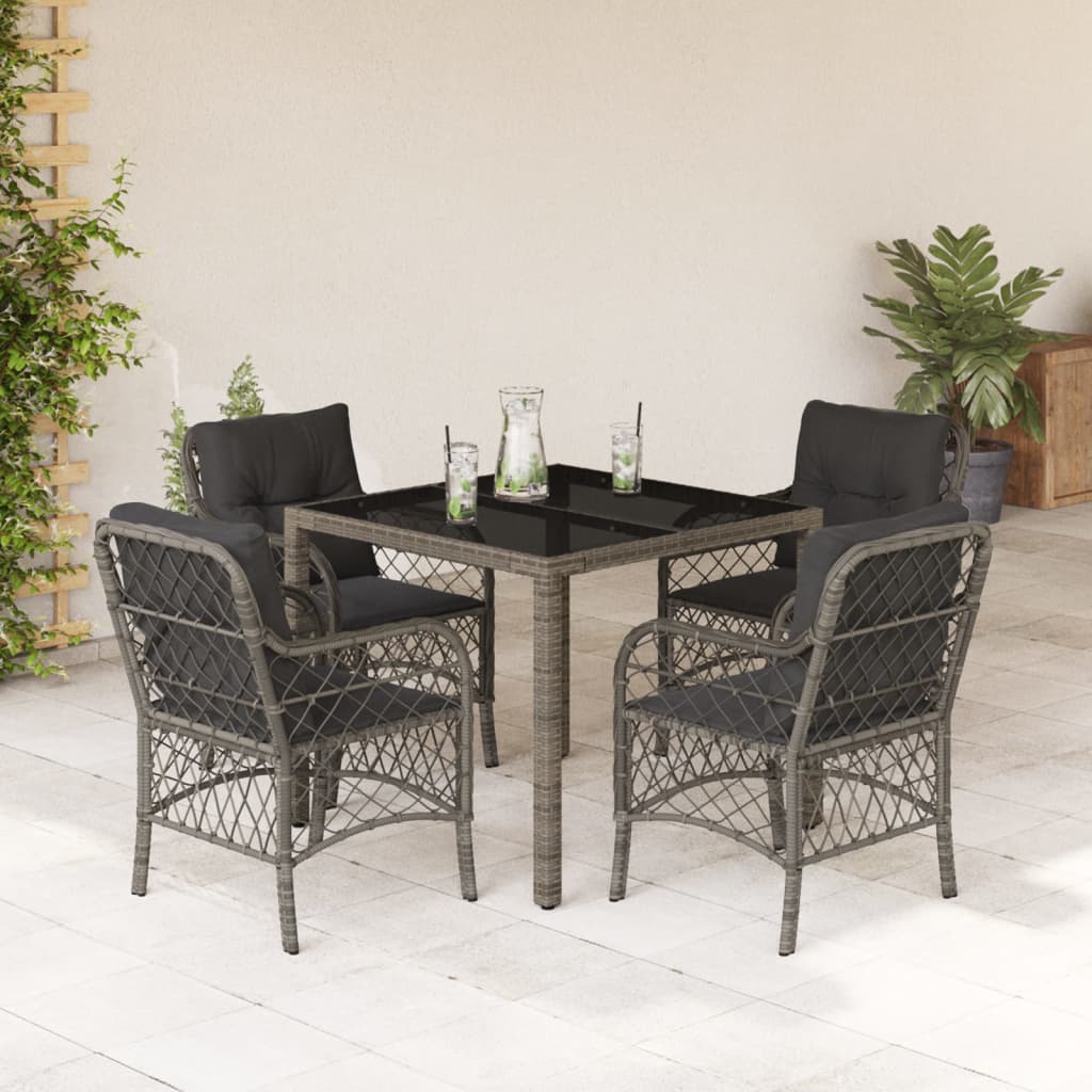 Set da Pranzo da Giardino 5 pz con Cuscini in Polyrattan Grigio - homemem39