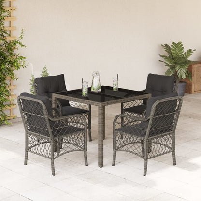 Set da Pranzo da Giardino 5 pz con Cuscini in Polyrattan Grigio - homemem39