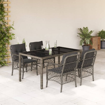 Set da Pranzo da Giardino 5 pz con Cuscini in Polyrattan Grigio - homemem39
