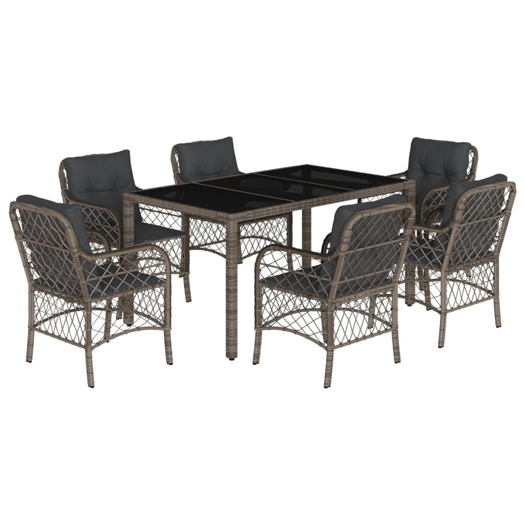Set da Pranzo da Giardino 7 pz con Cuscini in Polyrattan Grigio