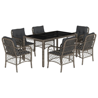 Set da Pranzo da Giardino 7 pz con Cuscini in Polyrattan Grigio