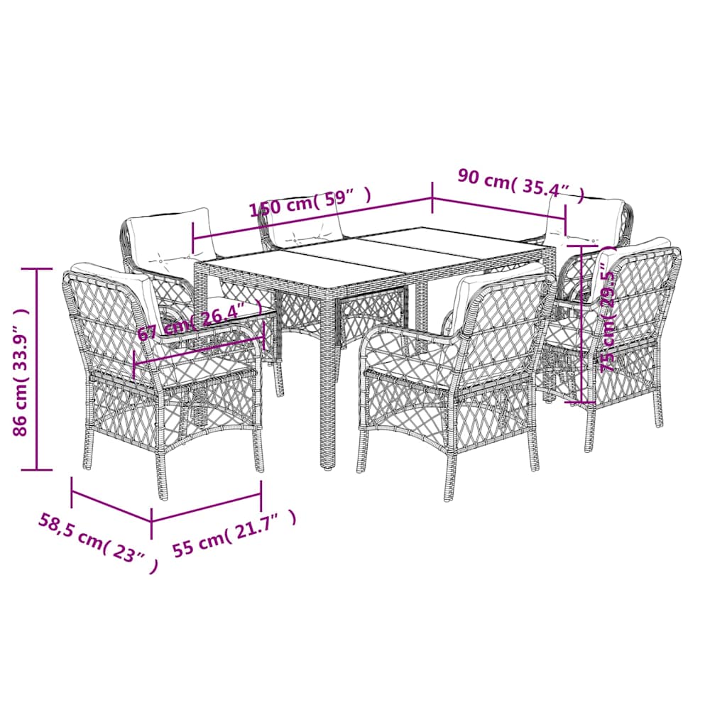 Set da Pranzo da Giardino 7 pz con Cuscini in Polyrattan Grigio | homemem39
