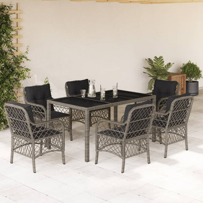 Set da Pranzo da Giardino 7 pz con Cuscini in Polyrattan Grigio - homemem39