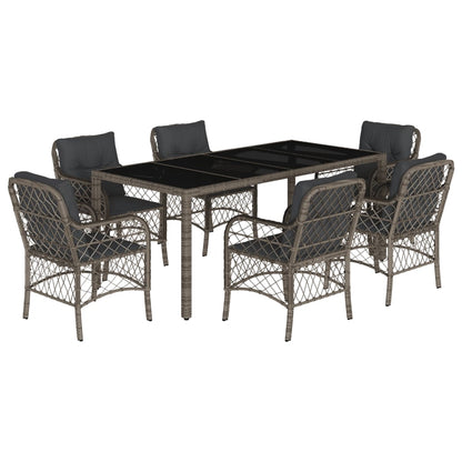 Set da Pranzo da Giardino 7 pz con Cuscini in Polyrattan Grigio