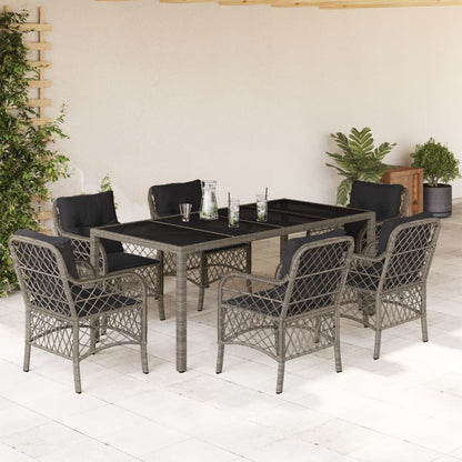 Set da Pranzo da Giardino 7 pz con Cuscini in Polyrattan Grigio