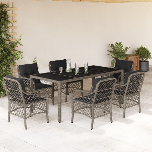 Set da Pranzo da Giardino 7 pz con Cuscini in Polyrattan Grigio - homemem39
