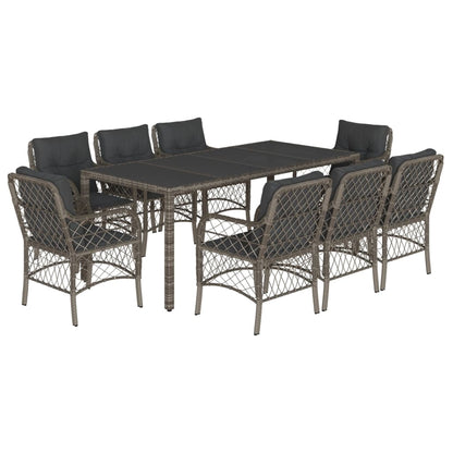 Set da Pranzo da Giardino 9 pz con Cuscini in Polyrattan Grigio | homemem39