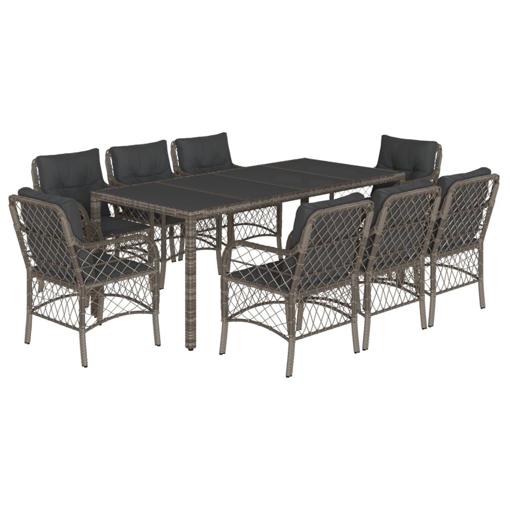 Set da Pranzo da Giardino 9 pz con Cuscini in Polyrattan Grigio - homemem39