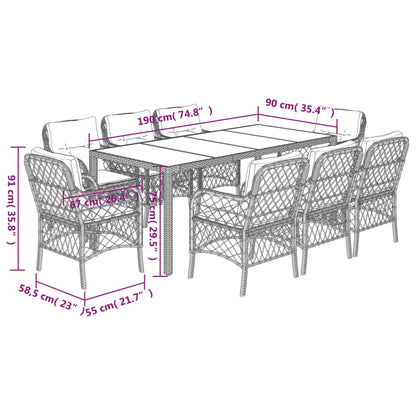 Set da Pranzo da Giardino 9 pz con Cuscini in Polyrattan Grigio | homemem39
