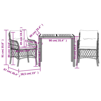 Set da Bistrò 3 pz con Cuscini Nero in Polyrattan