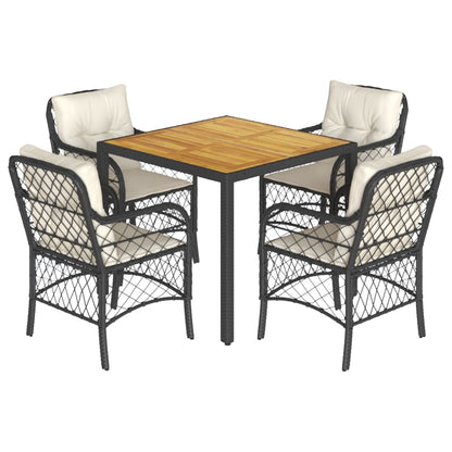 Set da Pranzo da Giardino 5 pz Nero con Cuscini in Polyrattan